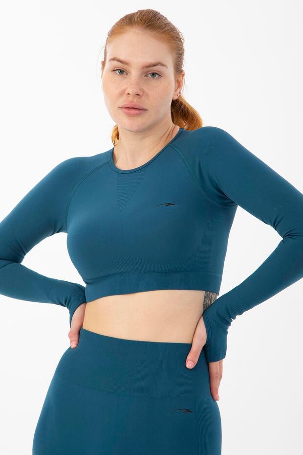 Slimfit Women's Crew Neck Blue Crop Top