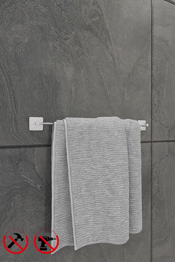 Scilla Kare Krom 4lü Yapışkanlı Banyo Seti | Uzun ,halka Havluluk Kağıtlık, Kare Fön Makinesi Askısı - 8