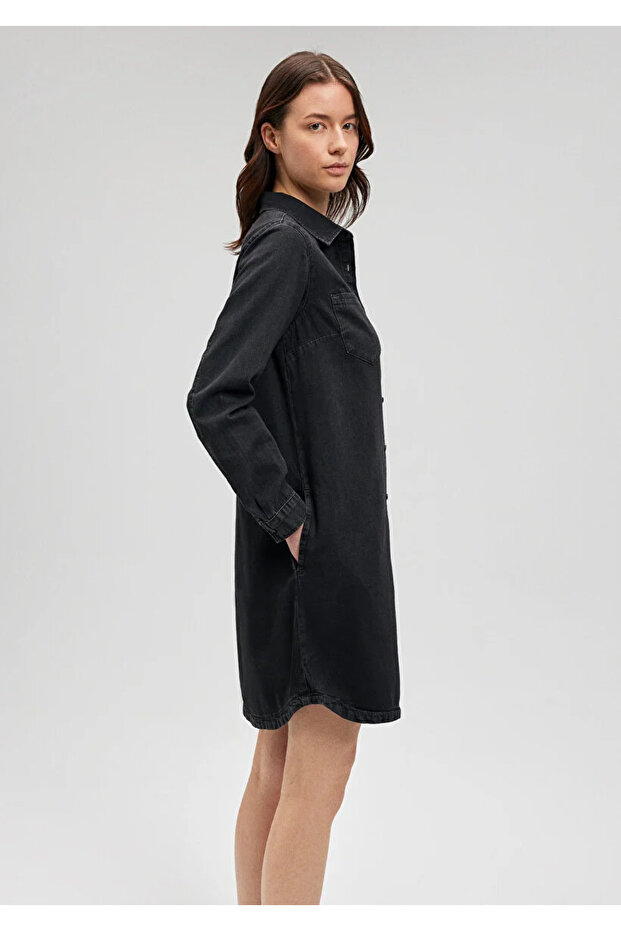 Kadın Siyah Kot Elbise - 3