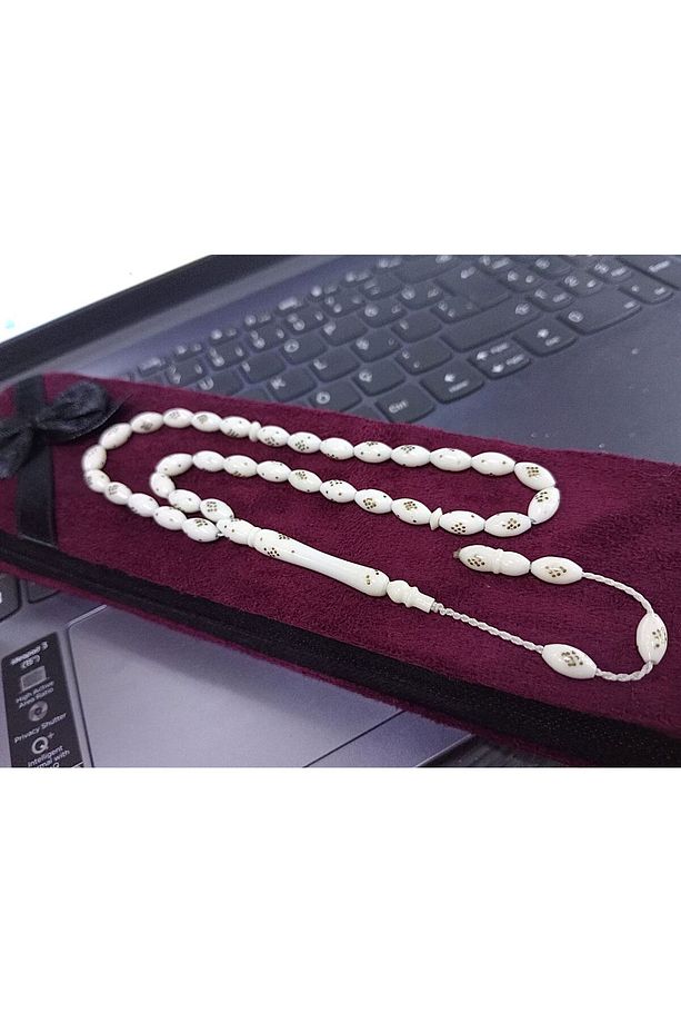 GÜMÜŞ İŞLEMELİ DEVE KEMİĞİ TESBIH MODELIMIZ SERTIFIKALI FATURALI KUTULU - 3