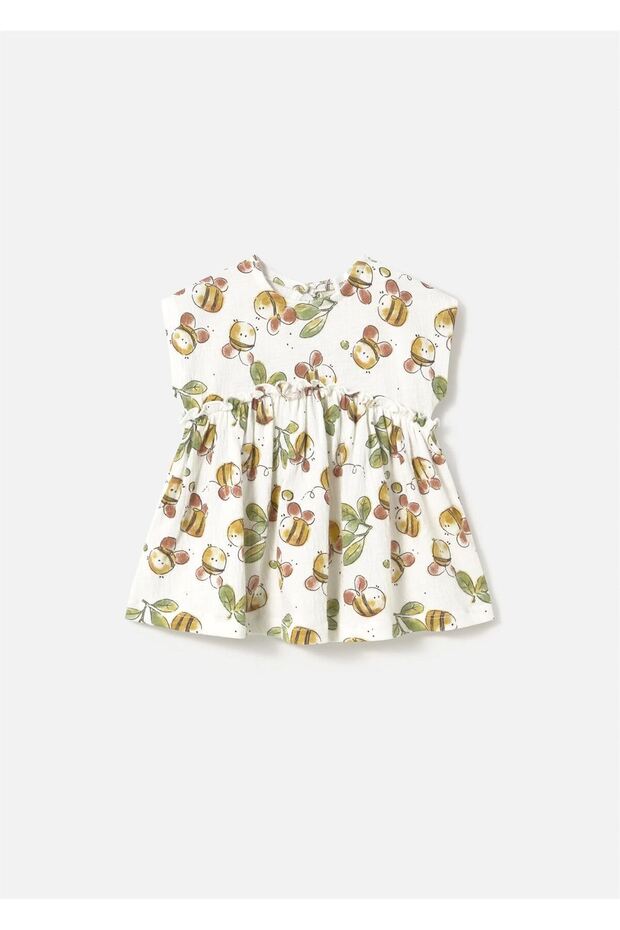 Baby Girl Printed Daily Dress Cream 1870