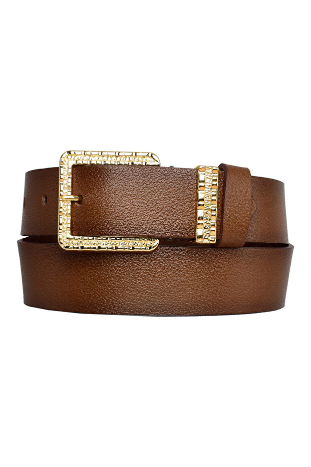 100% Genuine Leather, Gold Set Buckle 4 Cm Brown Women's Belt; Jeans, Sports Belt=an-byn-62.gold.tak
