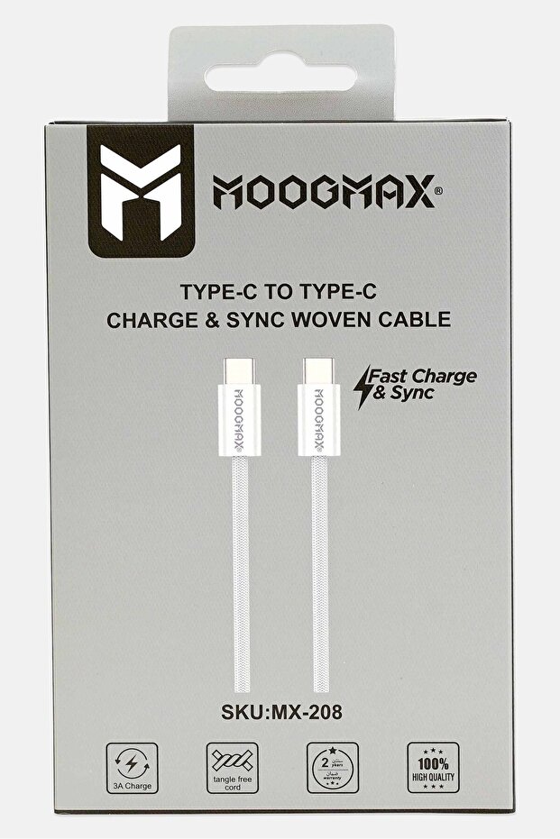 كابل شحن من القماش MX-057، أبيض - 1