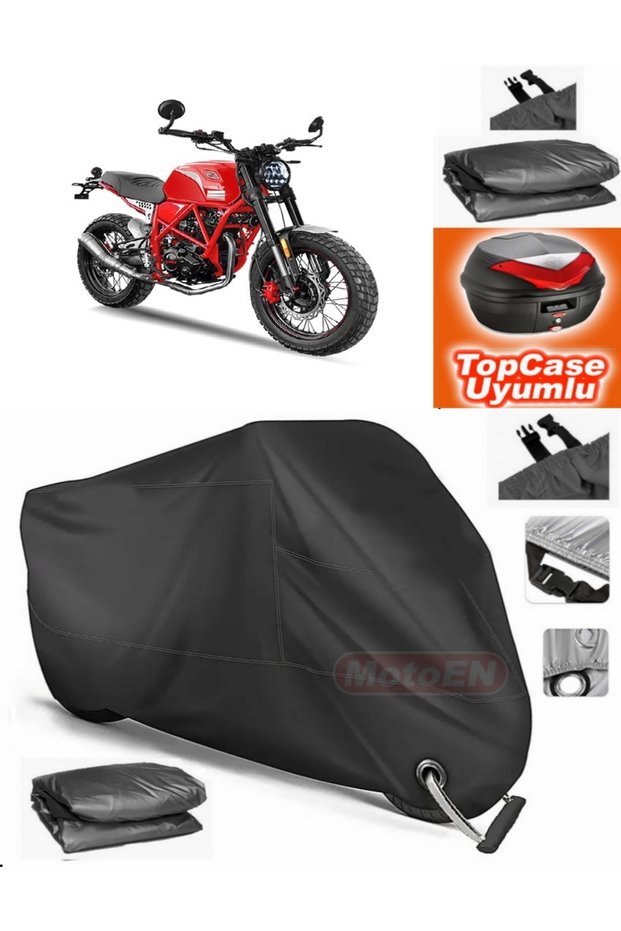 Black Lock Compatible Yuki Zy125-15A Scrambler Tarpaulin Topcase Rear Bag Compatible Motor Tarpaulin