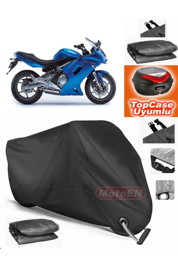 Black Lock Compatible Kawasaki Er-6 F Tarpaulin Topcase Rear Bag Compatible Motor Tarpaulin