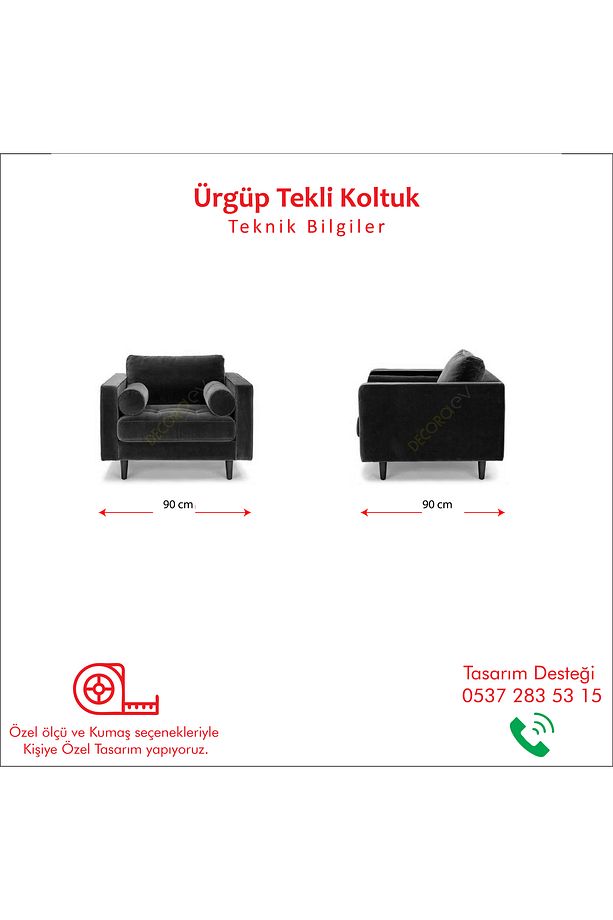 Ürgüp Antrasit Tekli Koltuk Berjer Lobby Koltuğu Terapi Bekleme Koltuğu - 6