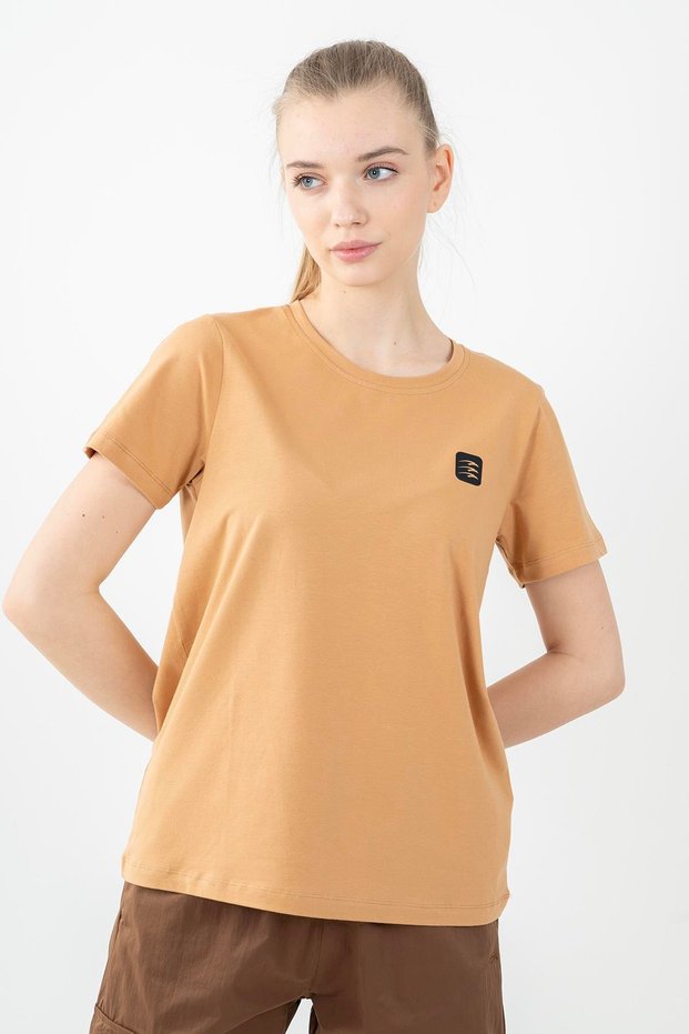 Regular Women's Crew Neck Dark Beige T-Shirt
