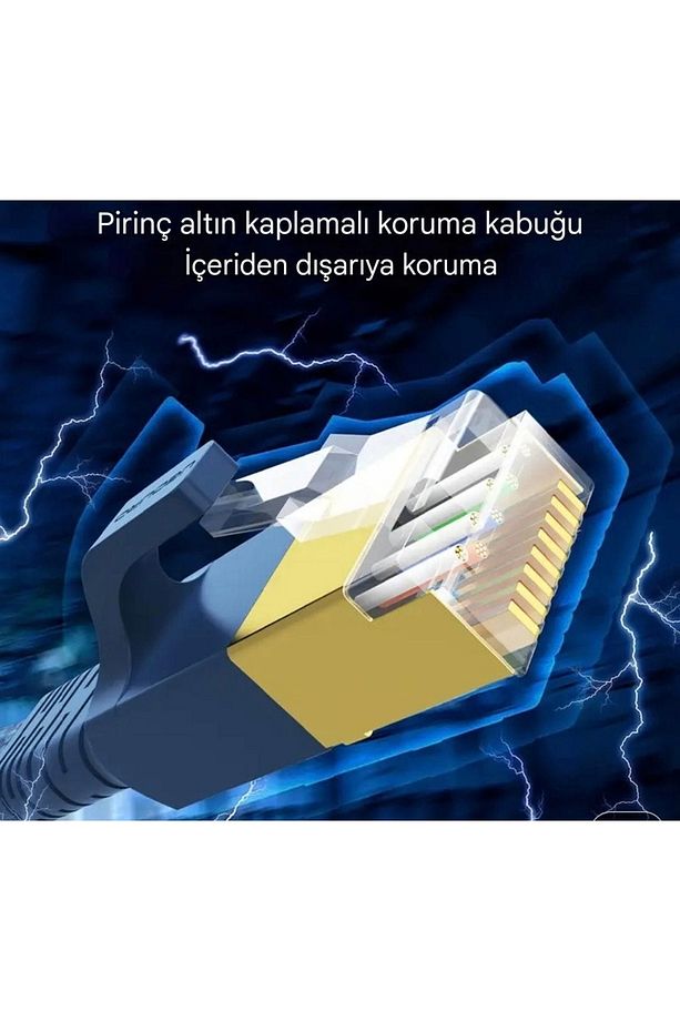 15-Metre Cat 8 Ethernet Kablosu 40 Gpbs+5G+2000 Mhz.RJ45 CE Lisanslı Hasır Örgülü Sağlam Kablo - 3