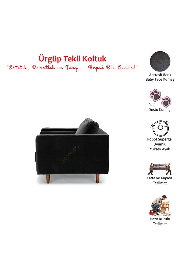 Ürgüp Antrasit Tekli Koltuk Berjer Lobby Koltuğu Terapi Bekleme Koltuğu - 5