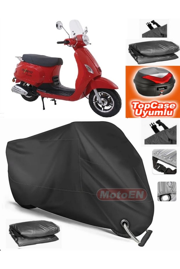Black Lock Compatible Bumoto/Jinling Monetti 150Cc Tarpaulin Topcase Rear Bag Compatible Motor Tarpaulin