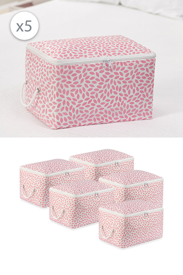5 Pieces Powder Leaf Patterned Small Size under Base Socks Suitcase Organizer Dowry Organizer Hurç - 1