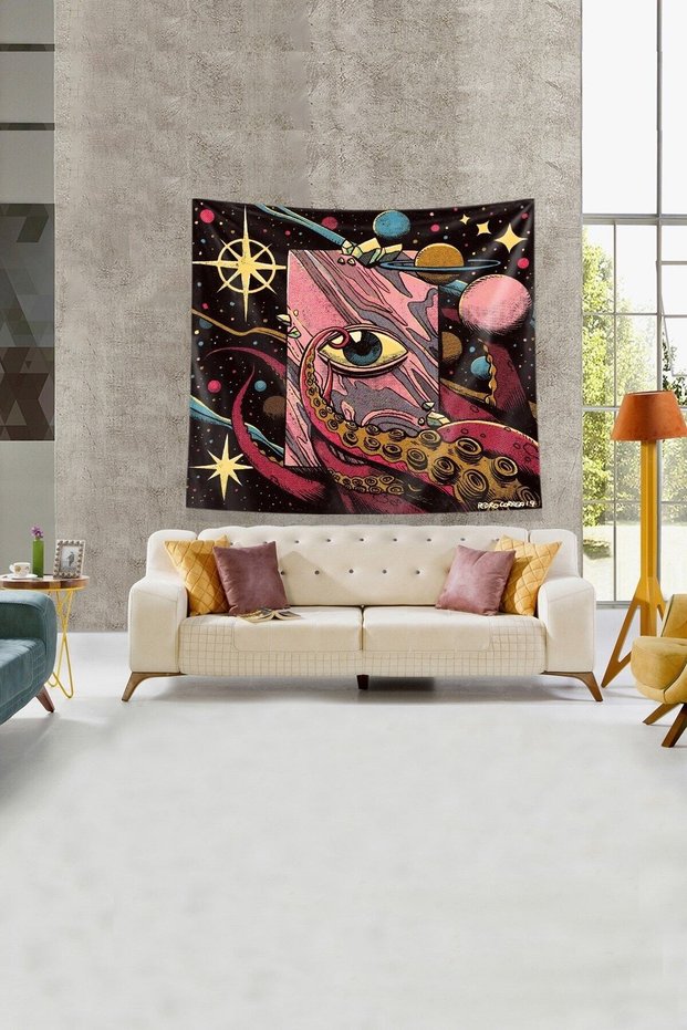 Black Eye Patterned Stain Resistant Velvet Fabric Wall Cover Wall Carpet Tapestry