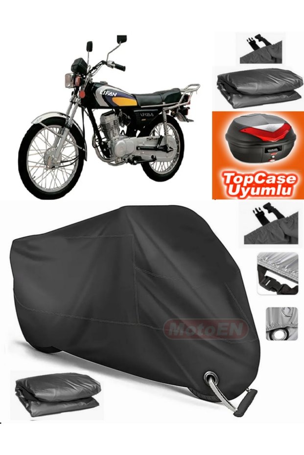 Black Lock Compatible Lifan Lf125-5 Tarpaulin Topcase Rear Bag Compatible Motor Tarpaulin