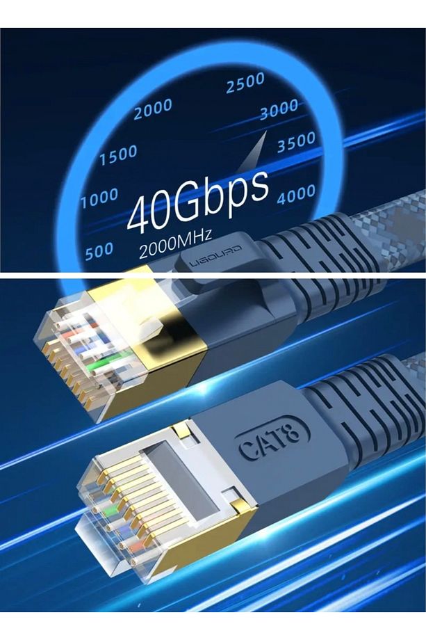 15-Metre Cat 8 Ethernet Kablosu 40 Gpbs+5G+2000 Mhz.RJ45 CE Lisanslı Hasır Örgülü Sağlam Kablo - 5