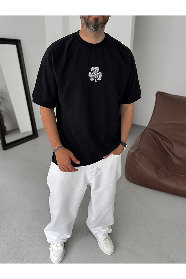 Siyah Unlucky Number Baskılı Oversize T-Shirt RES-5183 - 6