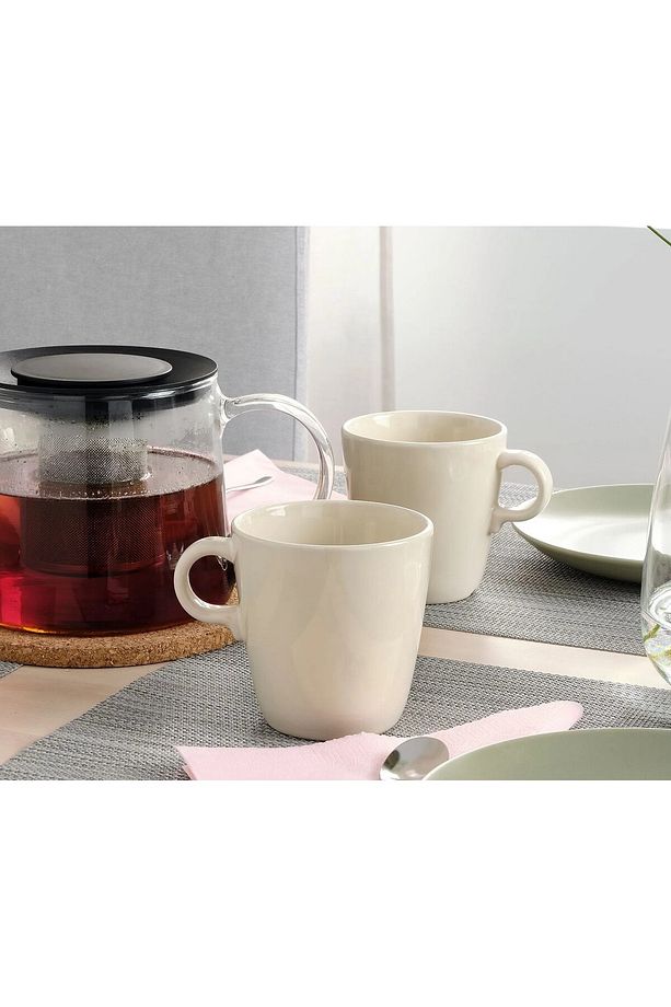 2 Adet Kuplu Çay Bardağı Yükseklik 10 Cm İkea 2'li Set Stonware Kahve Bardak Hacim 370 ml Krem Renk - 3