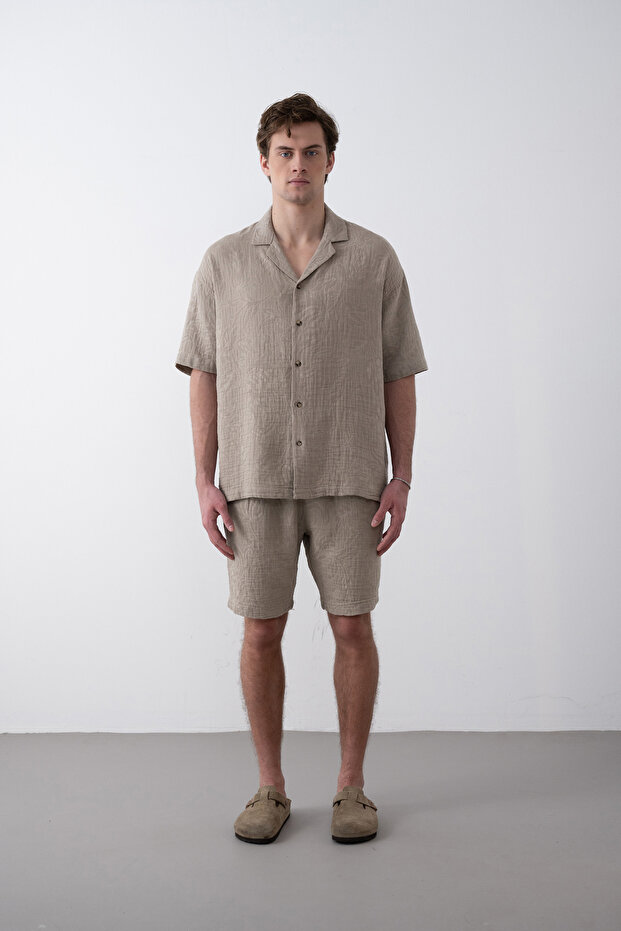 Embossed Stone Pattern Men's Oversize Shirt - 3