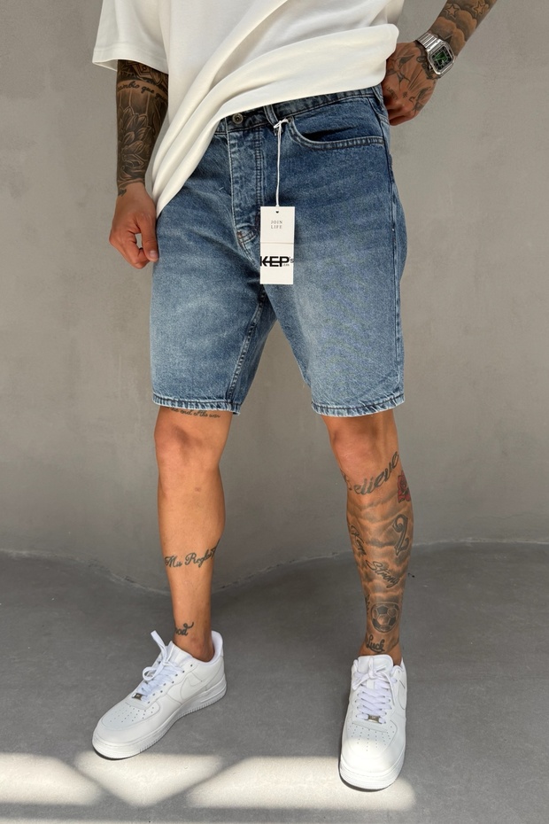 Blue Denim Fabric Men's Jean Jeans Shorts Mz526