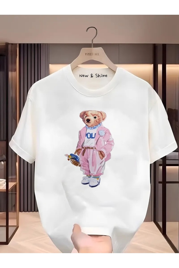 Pink Bear Printed Oversize T-Shirt