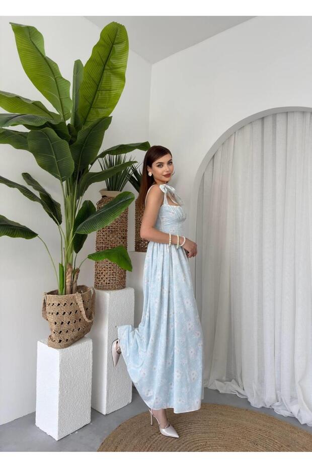 Kalın Askılı Çiçekli Daniel Elbise - 5