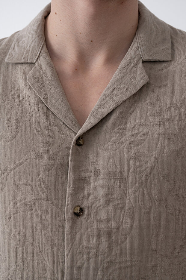 Embossed Stone Pattern Men's Oversize Shirt - 2
