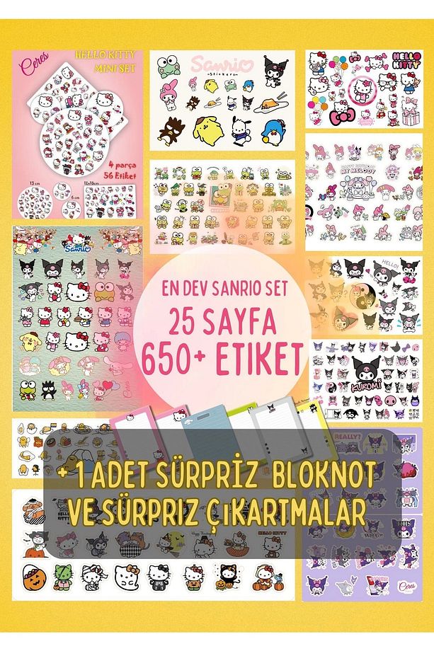 En Dev Sanrio Sticker Set Hello Kitty Kuromi 25 Syf 650+ Etiket + 1 Bloknot (bullet Journal) - 1