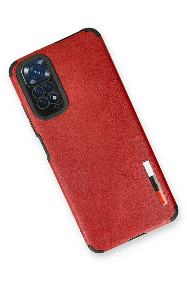 حافظة هاتف Xiaomi Redmi Note 11 مصنوعة من السيليكون والجلد - أحمر DRSTR - 3