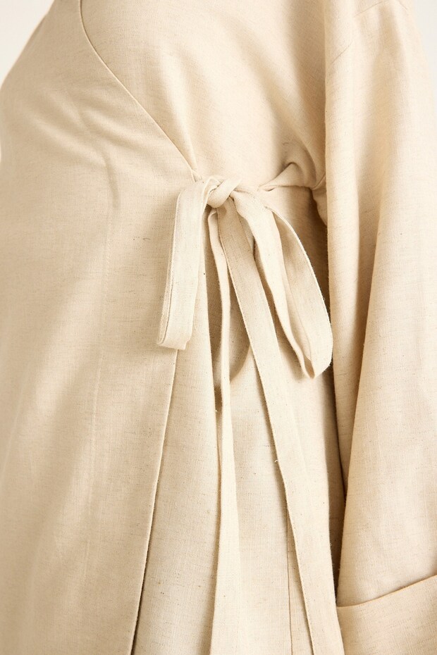 Keten Kimono Bej - 1