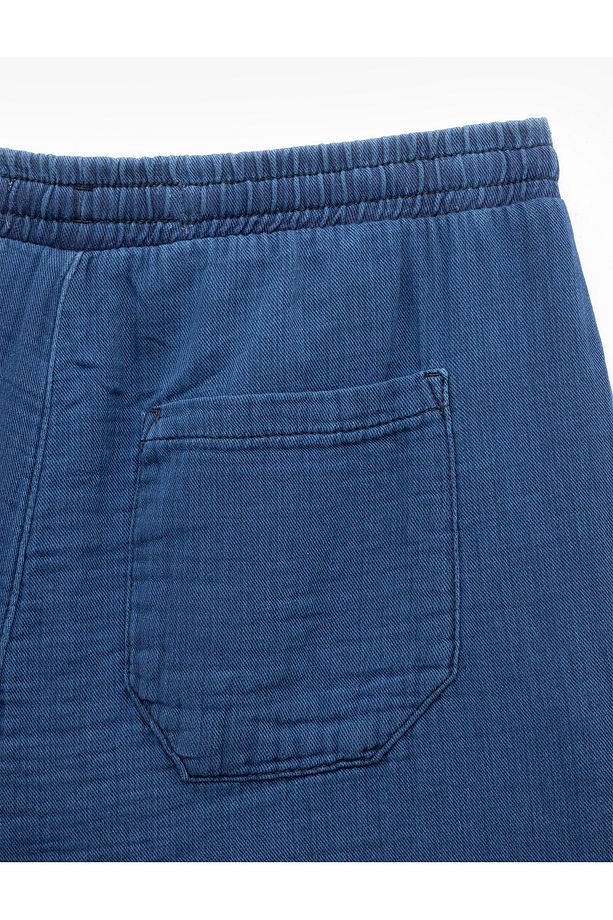Beli Bağcıklı Pamuklu Cep Detaylı Bermuda Oversize Jean Şort - 8