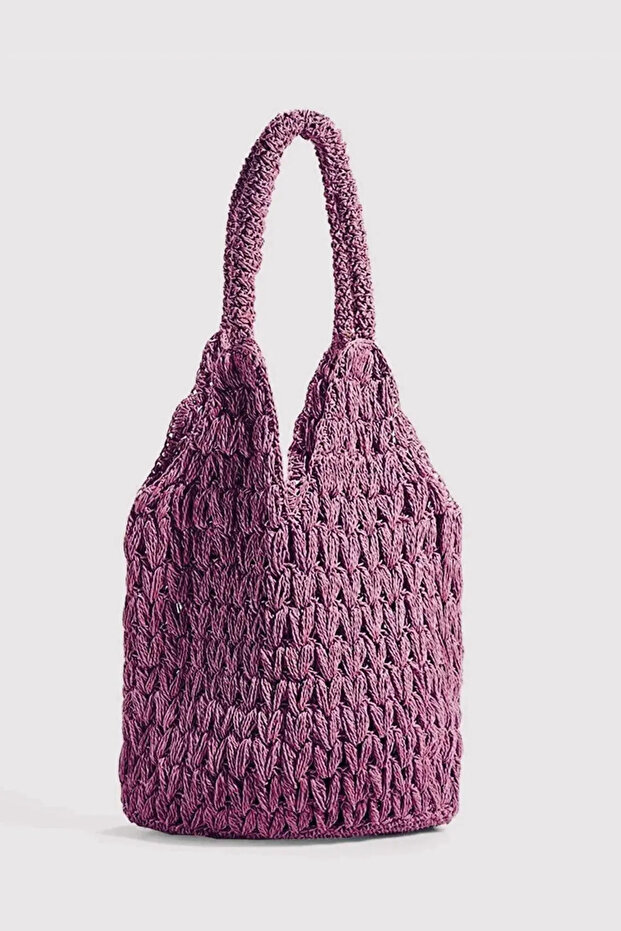 Dusty Rose Handmade Paper String Knitted Daily Shoulder Bag - Perforated Bag Bag Summer