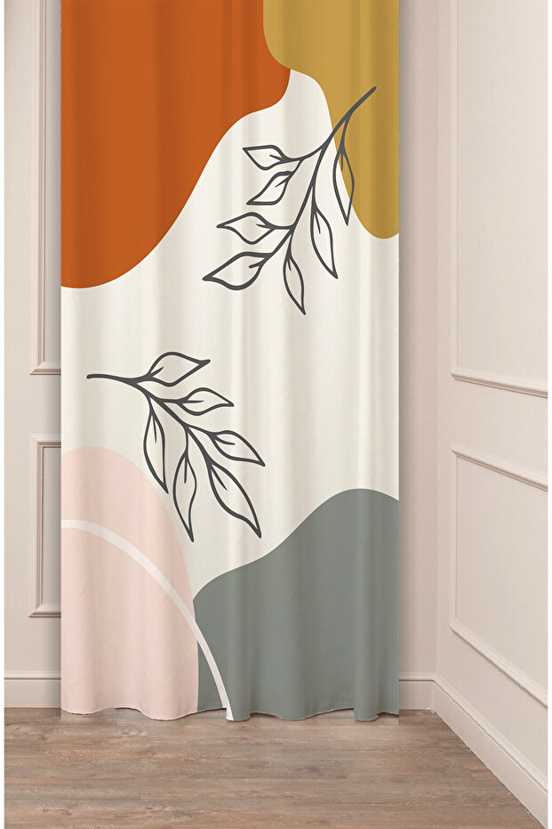 Bohemian Leaf Flower Geometric Line Patterned Special Design Digital Printed (Single Wing) Modern Background Curtain