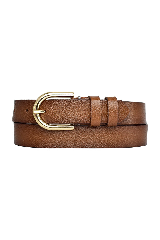 100% Genuine Leather, Gold Buckle 3 Cm Brown Women's Belt; Dress, Trouser Belt = 3cm-kdn-22