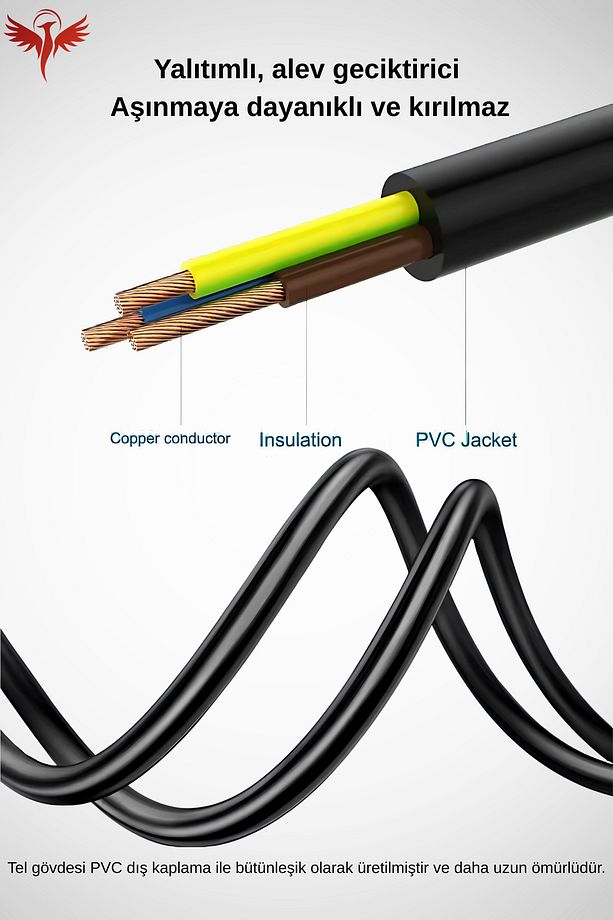 3 Metre Yonca Power Kablo - Notebook Adaptör Güç Kablosu 3*0.5mm 10a-16a 250v 500w 3mt -(IEC C5) - 5