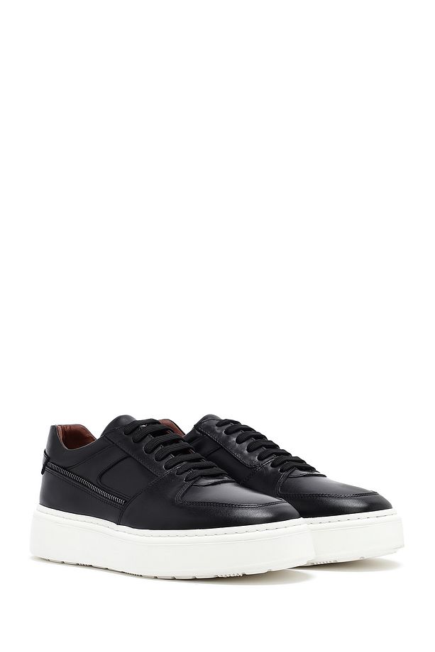 Erkek Siyah Bağcıklı Kalın Tabanlı Deri Sneaker 25SFD724218 - 3