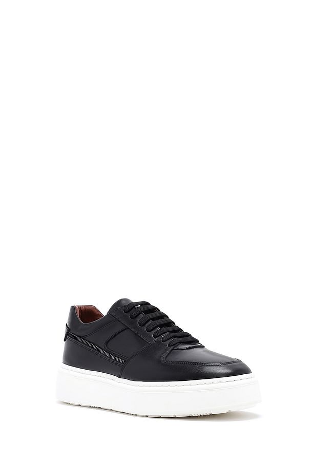 Erkek Siyah Bağcıklı Kalın Tabanlı Deri Sneaker 25SFD724218 - 6