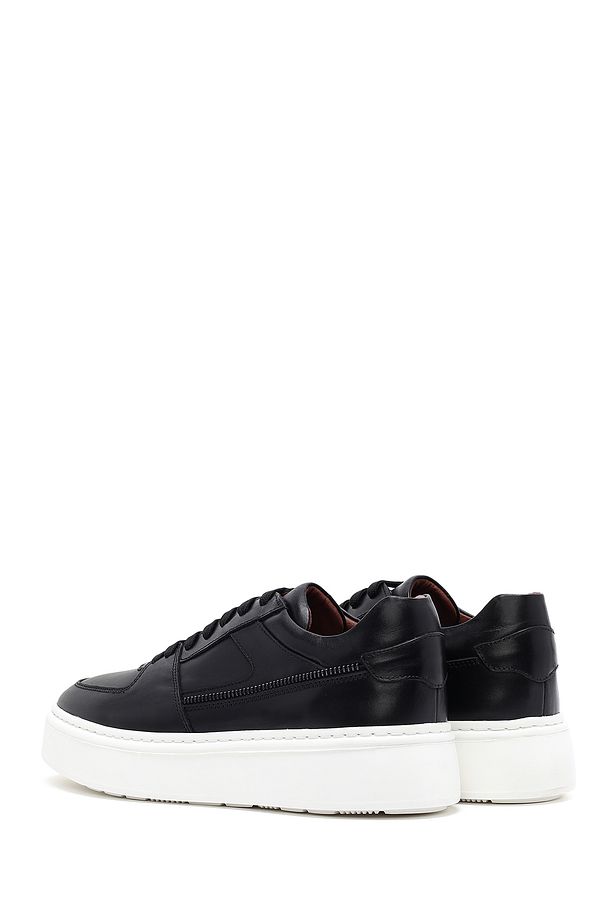 Erkek Siyah Bağcıklı Kalın Tabanlı Deri Sneaker 25SFD724218 - 5