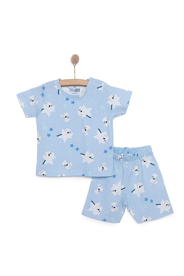 HelloBaby Erkek Kısa Kol Yıldız Desenli Bisiklet Yaka Pijama Takımı - 1