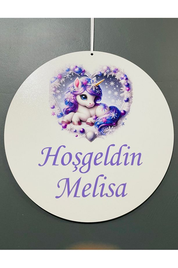 Özel Konsept Unicorn Tasarım Isimli Bebek Çocuk Kapı Süsü Isme Özel Kapı Süsü - 1
