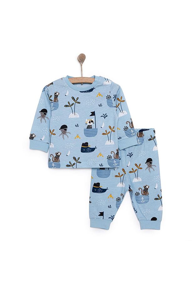 HelloBaby Uzun Kol Korsan Hayvanlar Desenli Bisiklet Yaka Pijama Takımı - 1