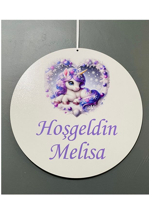 Özel Konsept Unicorn Tasarım Isimli Bebek Çocuk Kapı Süsü Isme Özel Kapı Süsü - 2