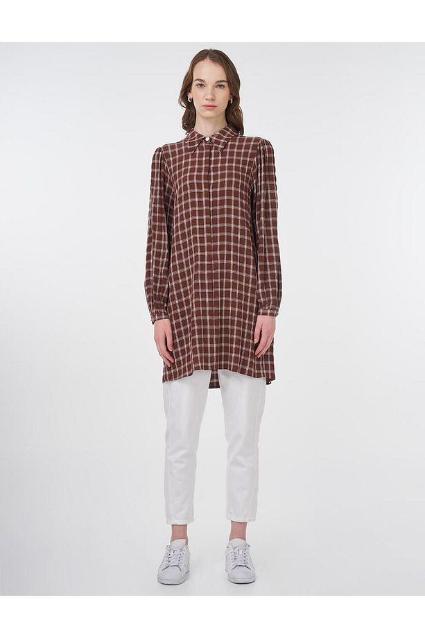 Ekoseli Basic Tunik Kahve - 3