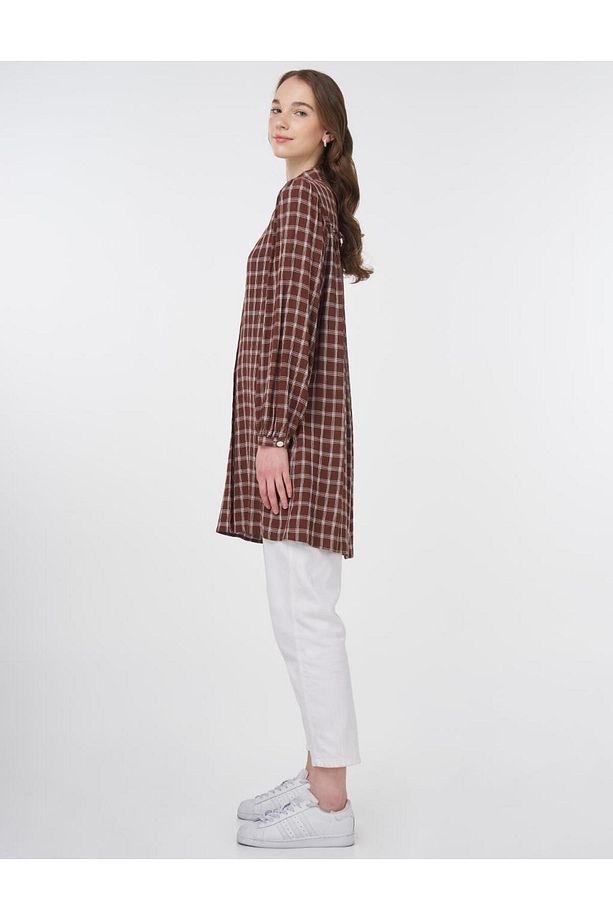 Ekoseli Basic Tunik Kahve - 4