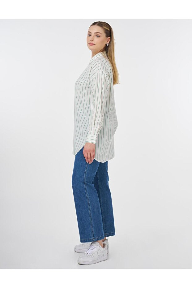 Stripe Pattern Viscose Tunic Ecru - 4