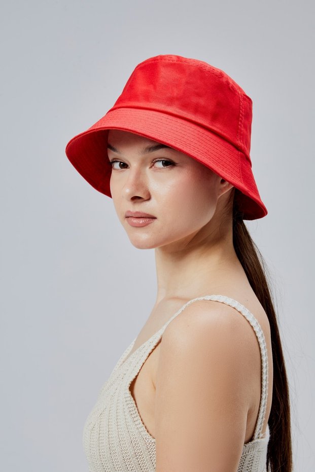 Summer Fabric Bucket Hat, Men's Women's Plain Fisherman Bucket Hat, Unisex Red