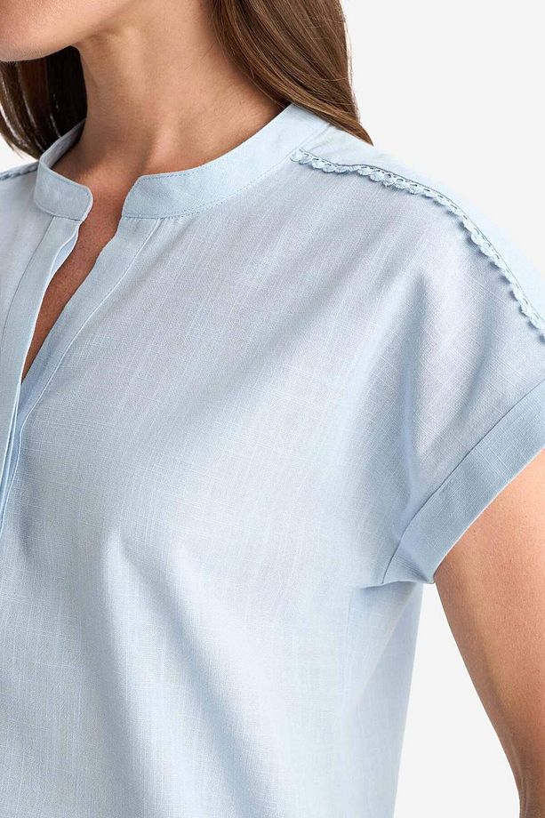 Regular Fit Apaş Yaka Flamlı Pamuk Kısa Kollu Bluz F1635AX25SM - 5