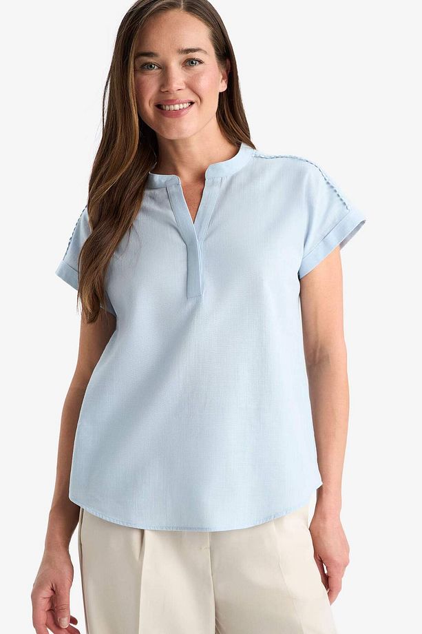 Regular Fit Apaş Yaka Flamlı Pamuk Kısa Kollu Bluz F1635AX25SM - 3