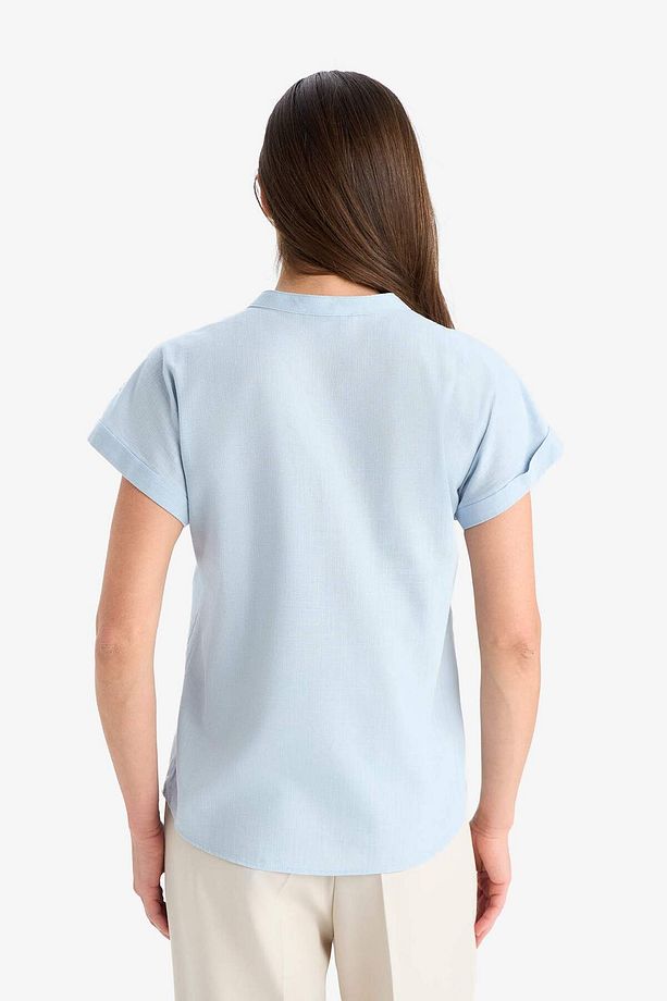 Regular Fit Apaş Yaka Flamlı Pamuk Kısa Kollu Bluz F1635AX25SM - 6