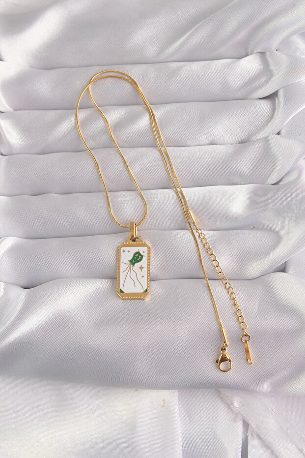 Gold Color White Enamel Tarot Pendant (316L Steel)