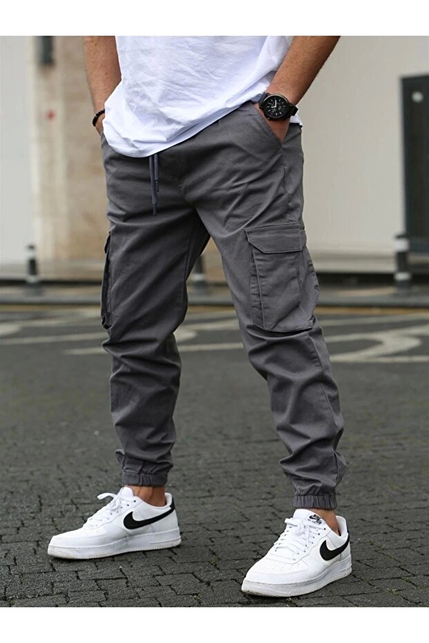 Lycra smoked cargo pants with elastic waist and legs