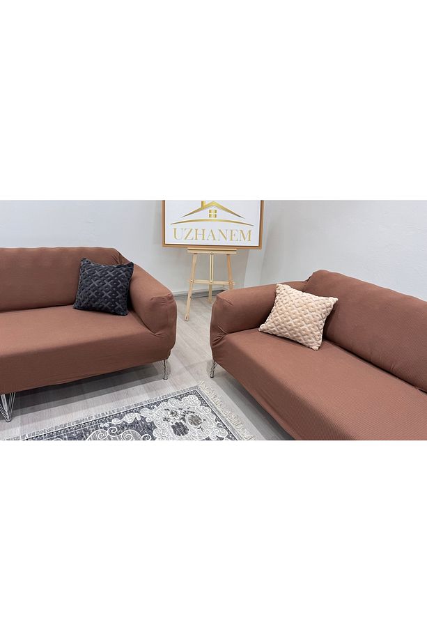 LİKRALİ KOLTUK ÖRTÜSÜ 3+3+1+1 . KOLTUK KILIFI Lastikli Esnek Yikanabilir Kare Desen - 6